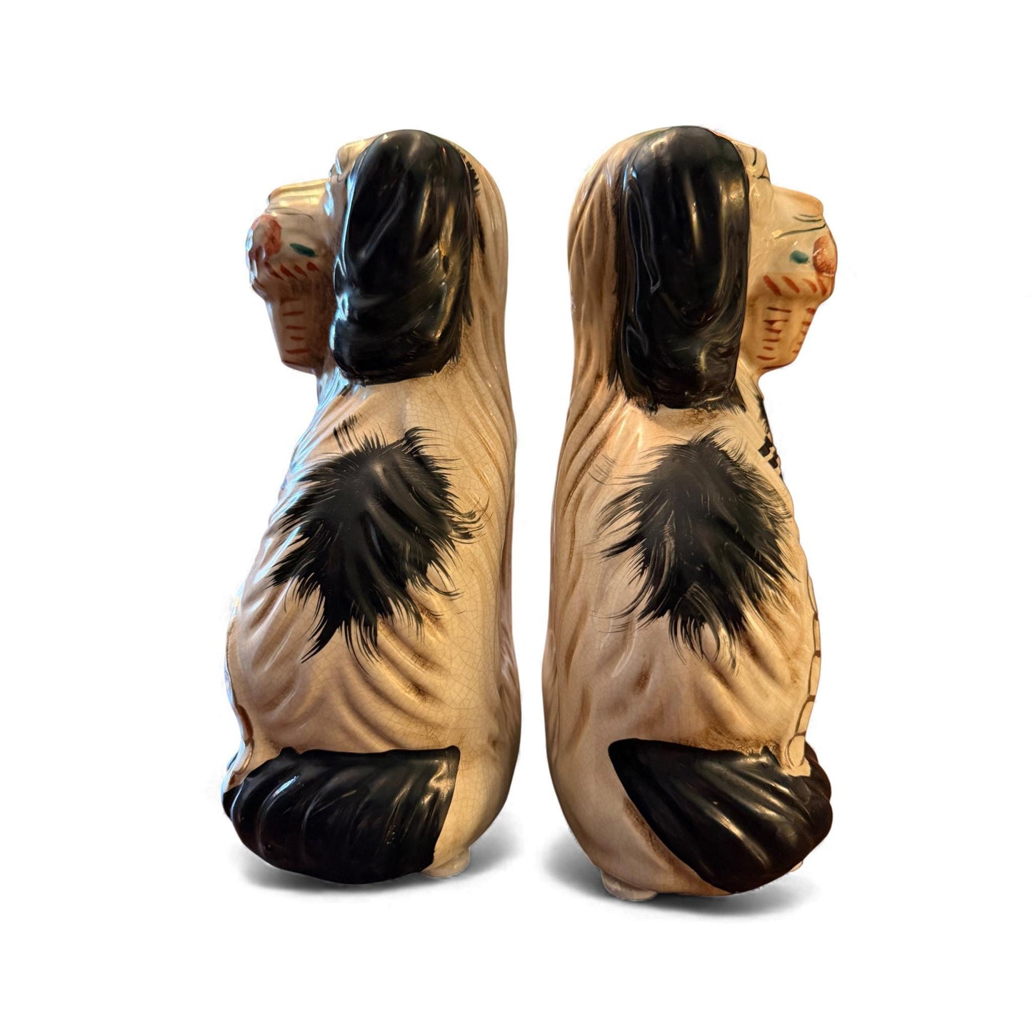 Pair of Antique Staffordshire Spaniels with Flower Baskets