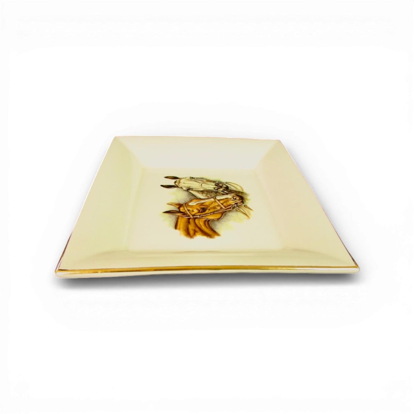 Vintage Hand Painted HERMES-style Equestrian Trinket Dish