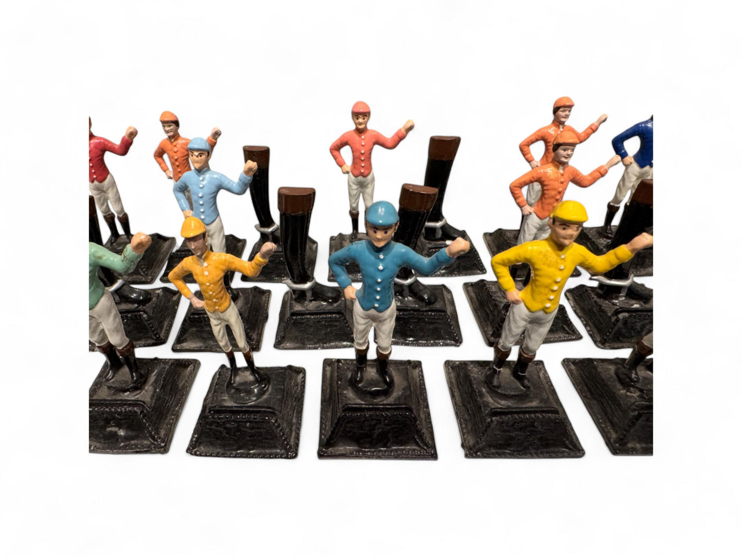 Antique Set of 21 "21 Club" Hand Painted Metal Jockey Place Card Holders