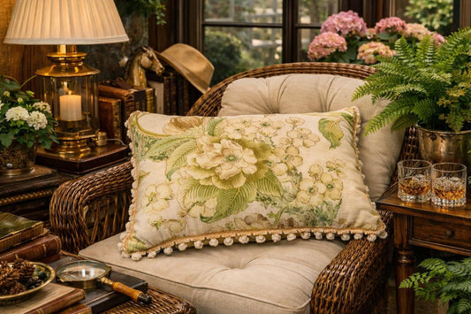 Custom Thibaut Honshu Floral & Linen Tassel Large Accent Pillow