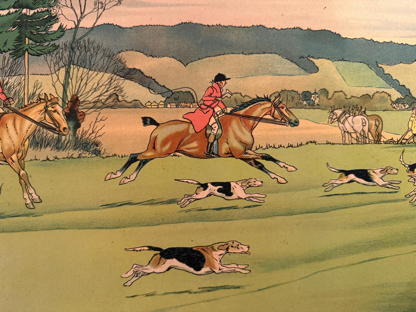 c. 1920 Antique Harry Eliott Fox Hunting Lithograph