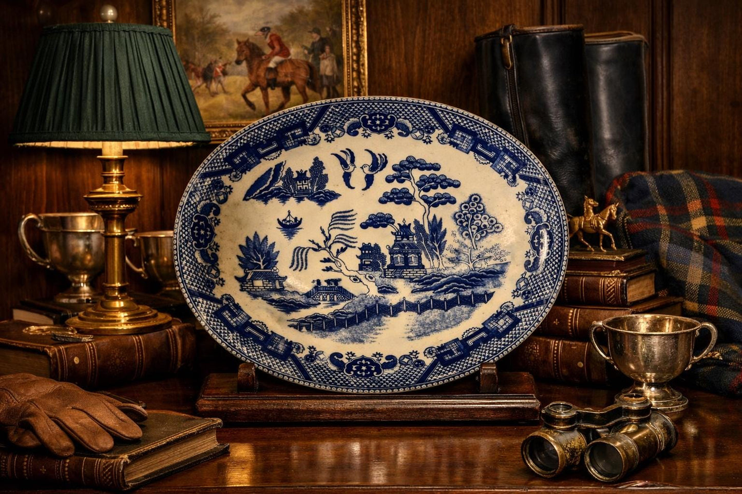 Large Antique Blue Willow Ironstone Bowl