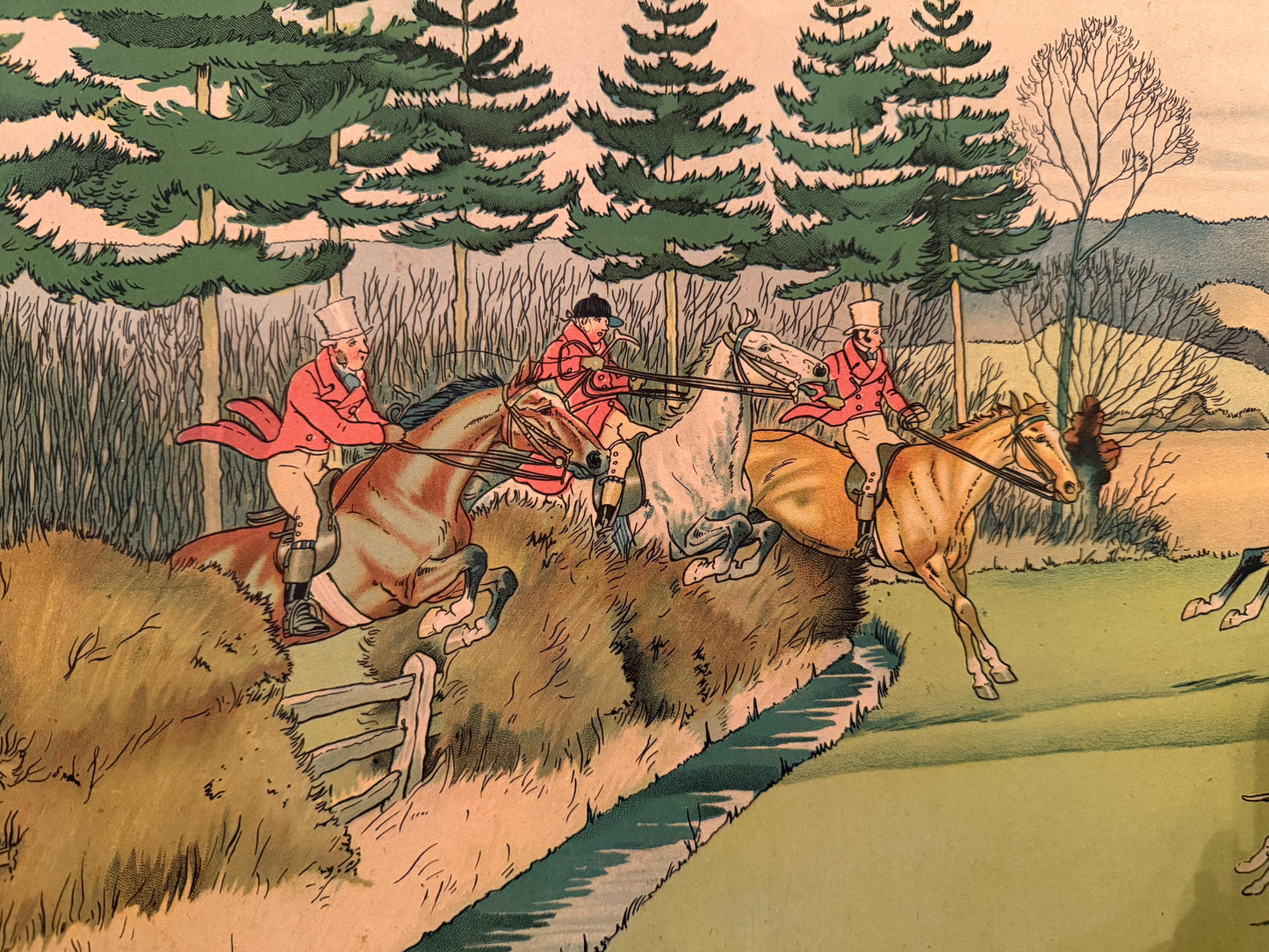 c. 1920 Antique Harry Eliott Fox Hunting Lithograph