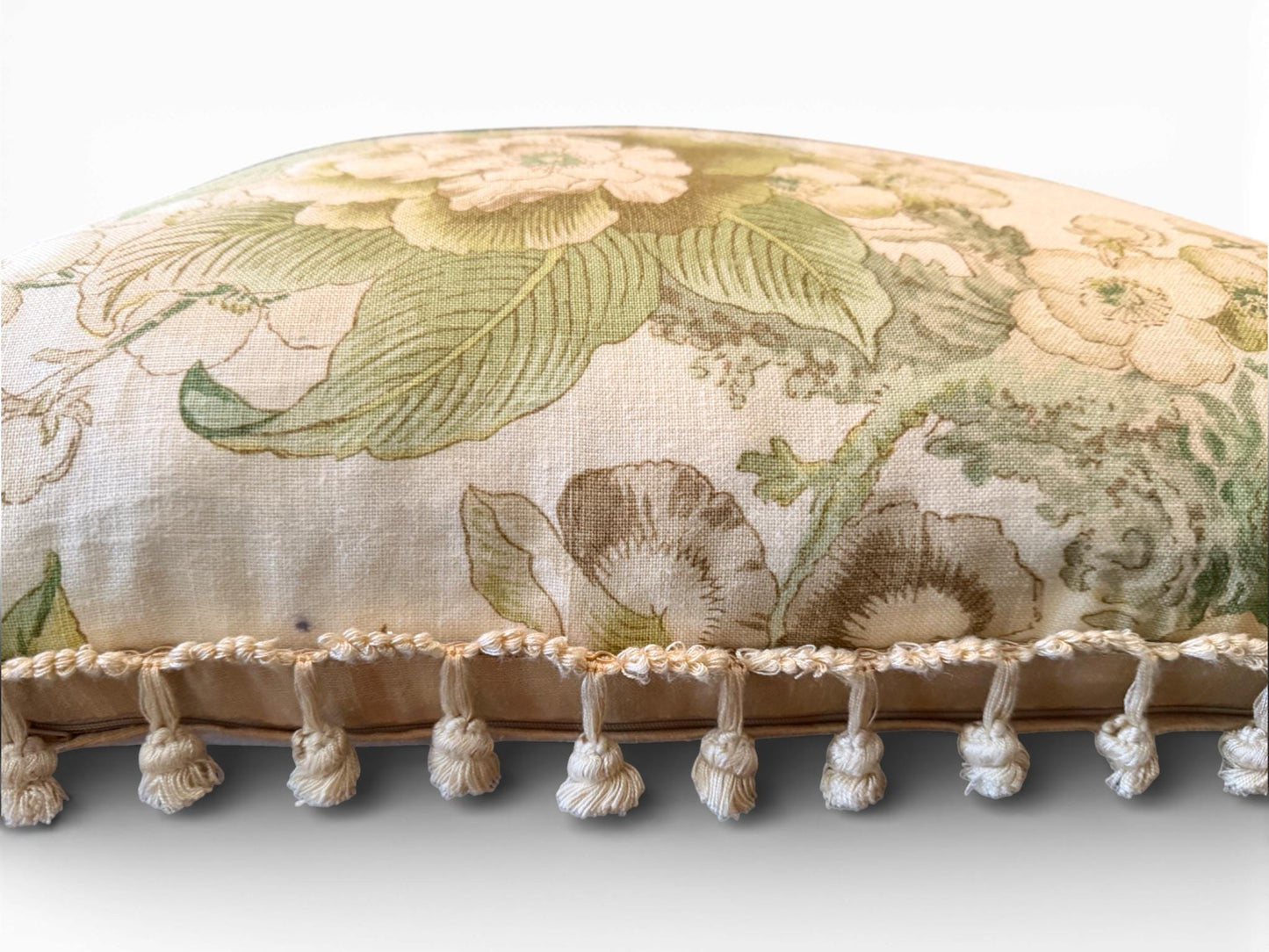 Custom Thibaut Honshu Floral & Linen Tassel Large Accent Pillow