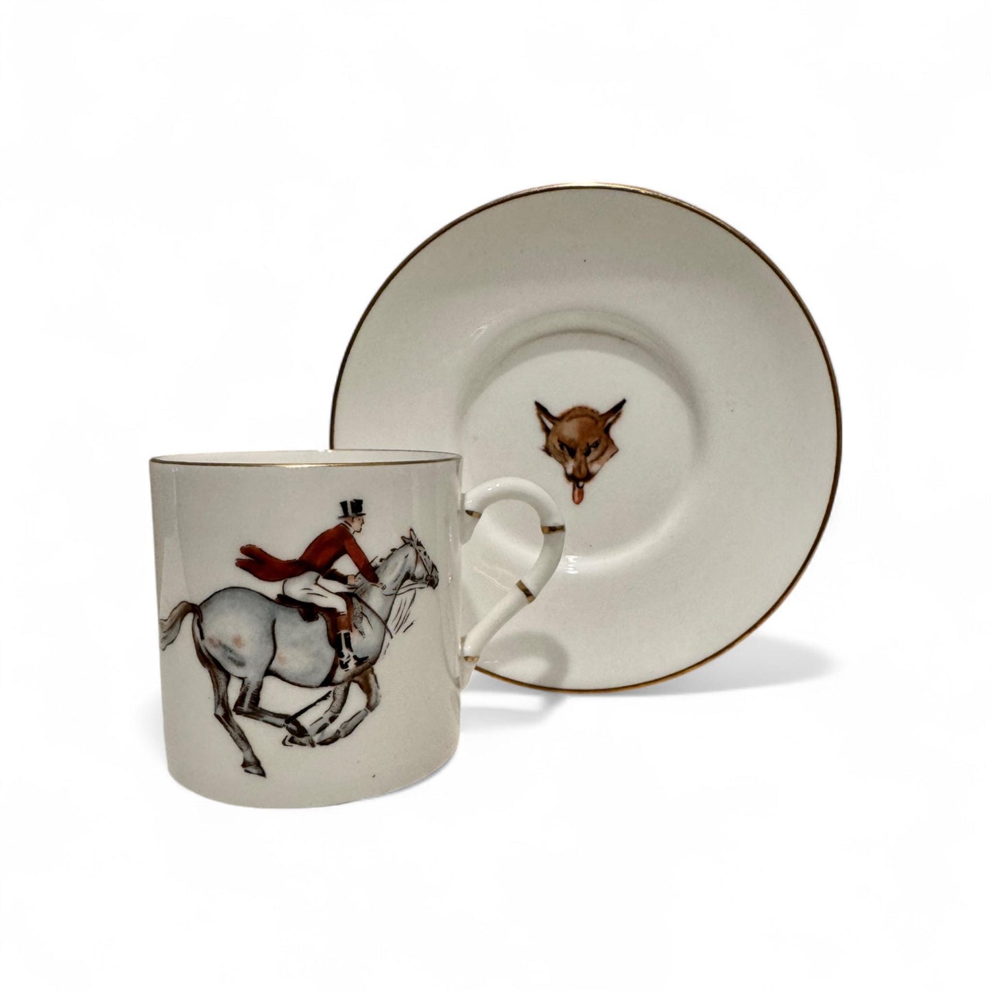 Vintage Royal Worcester Fox Hunt Plate & Demitasse Cup