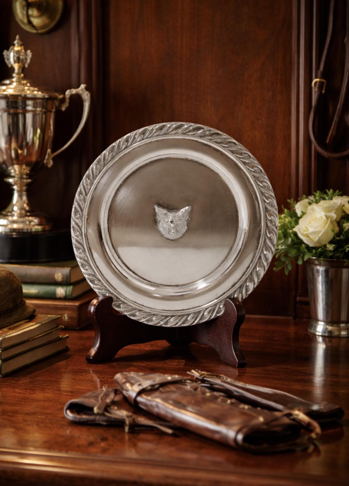Antique Silver Fox Head Trophy Plate