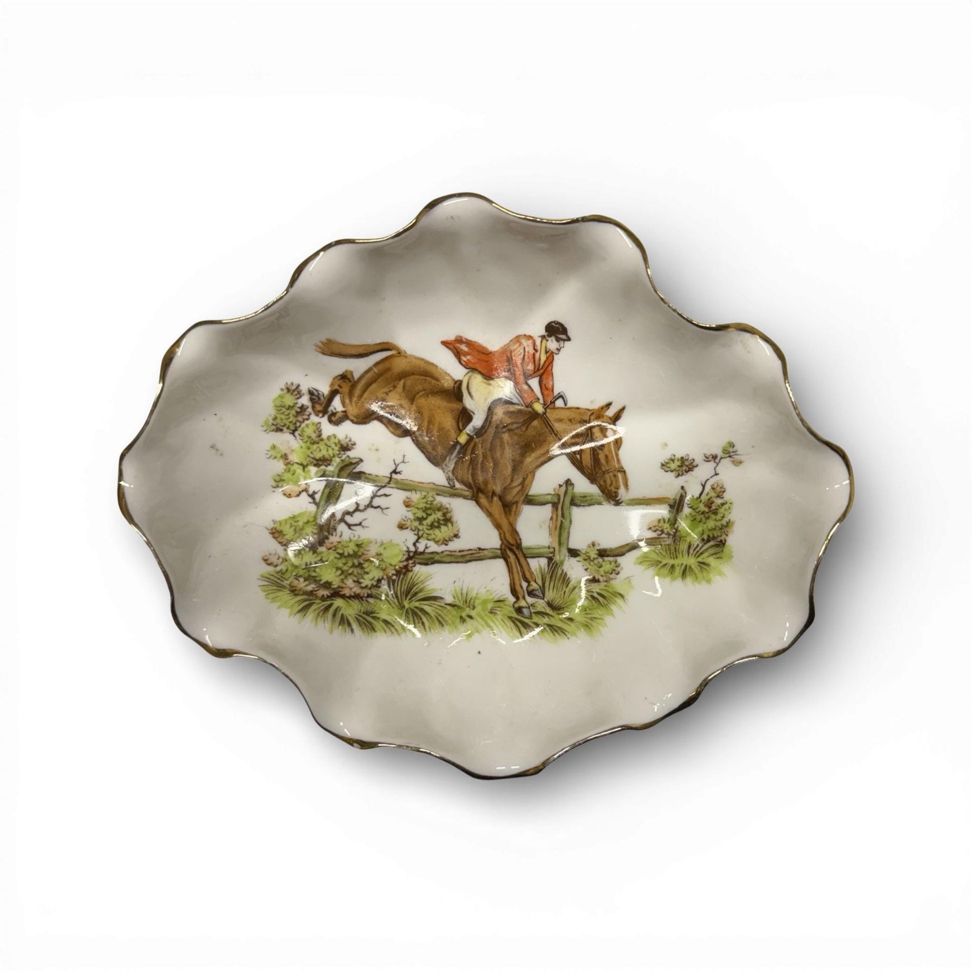 Antique Fine English Bone China Fox Trinket Dish — Made in England