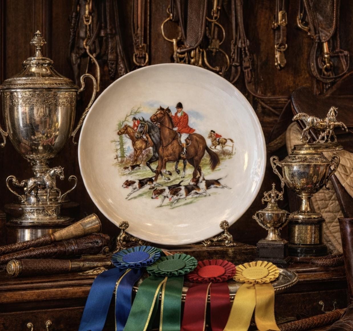 Vintage German Porcelain Fox Hunting Plate