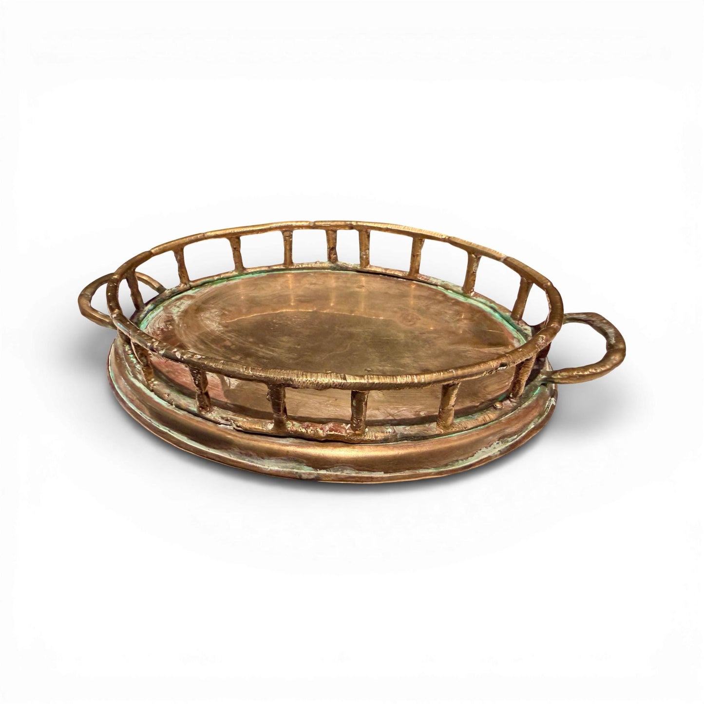 Antique Hammered Brass Bamboo Tray