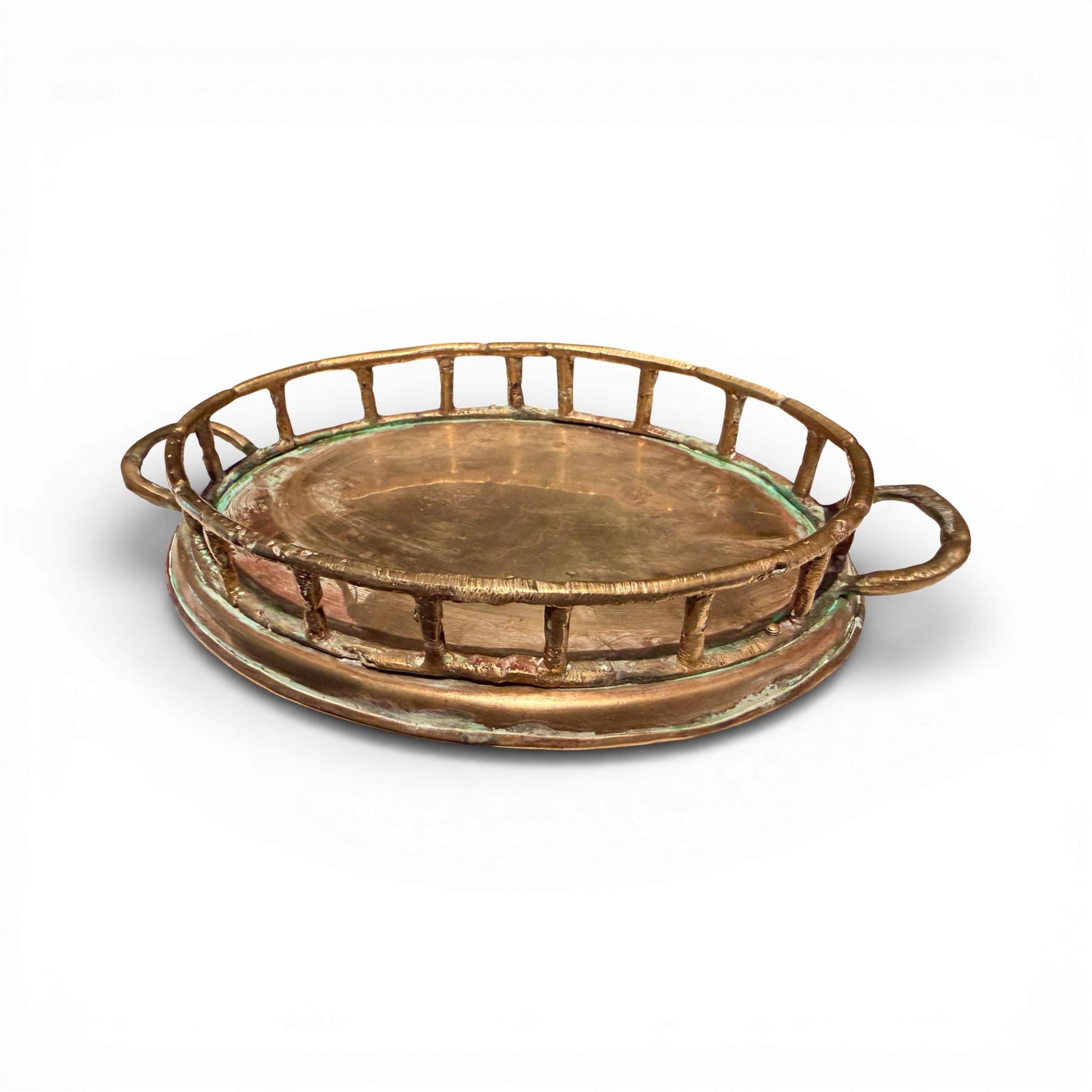 Antique Hammered Brass Bamboo Tray