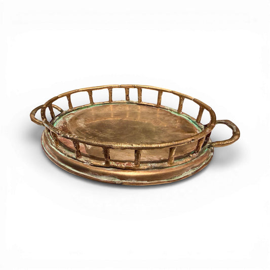 Antique Hammered Brass Bamboo Tray