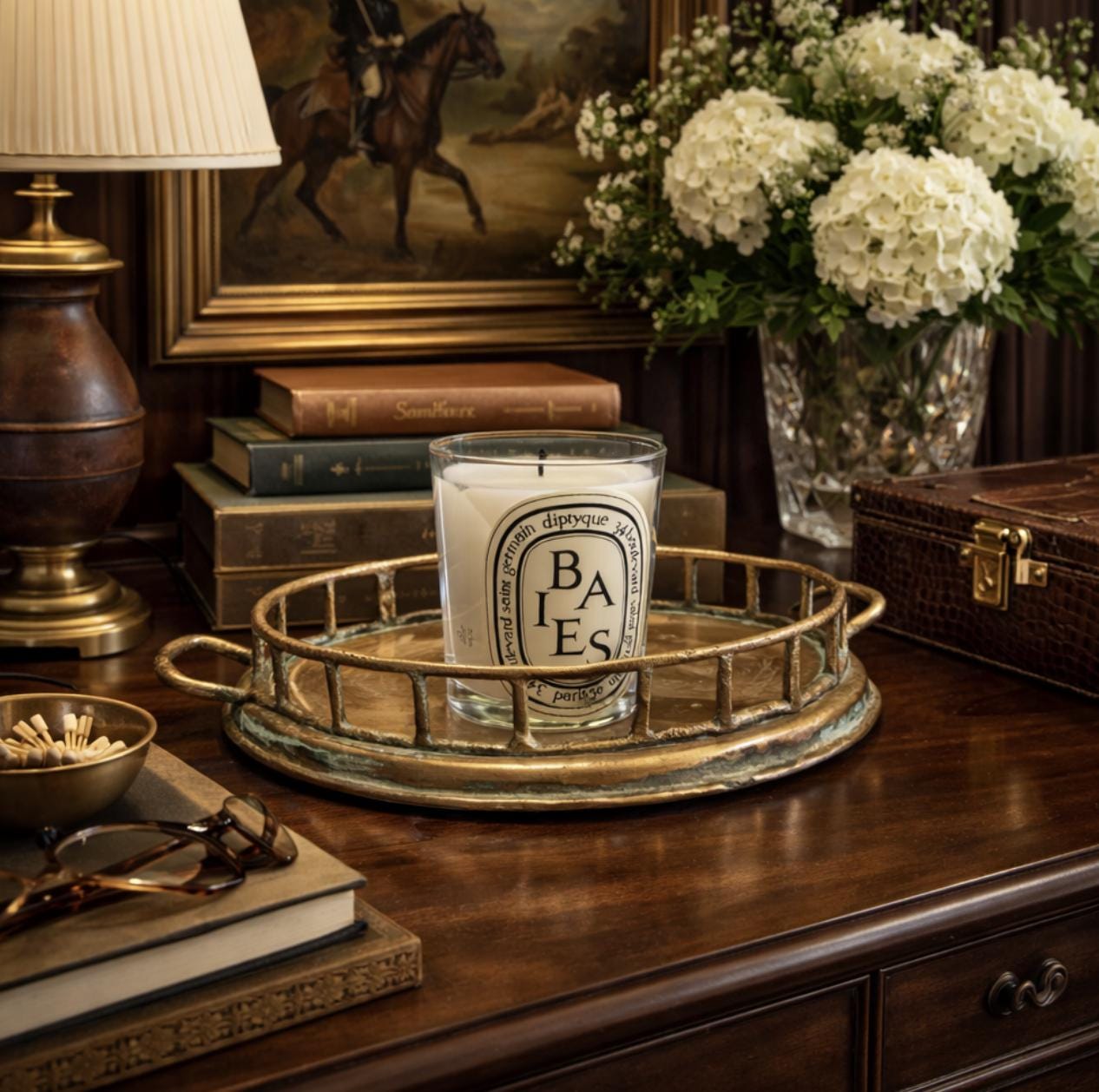 Antique Hammered Brass Bamboo Tray