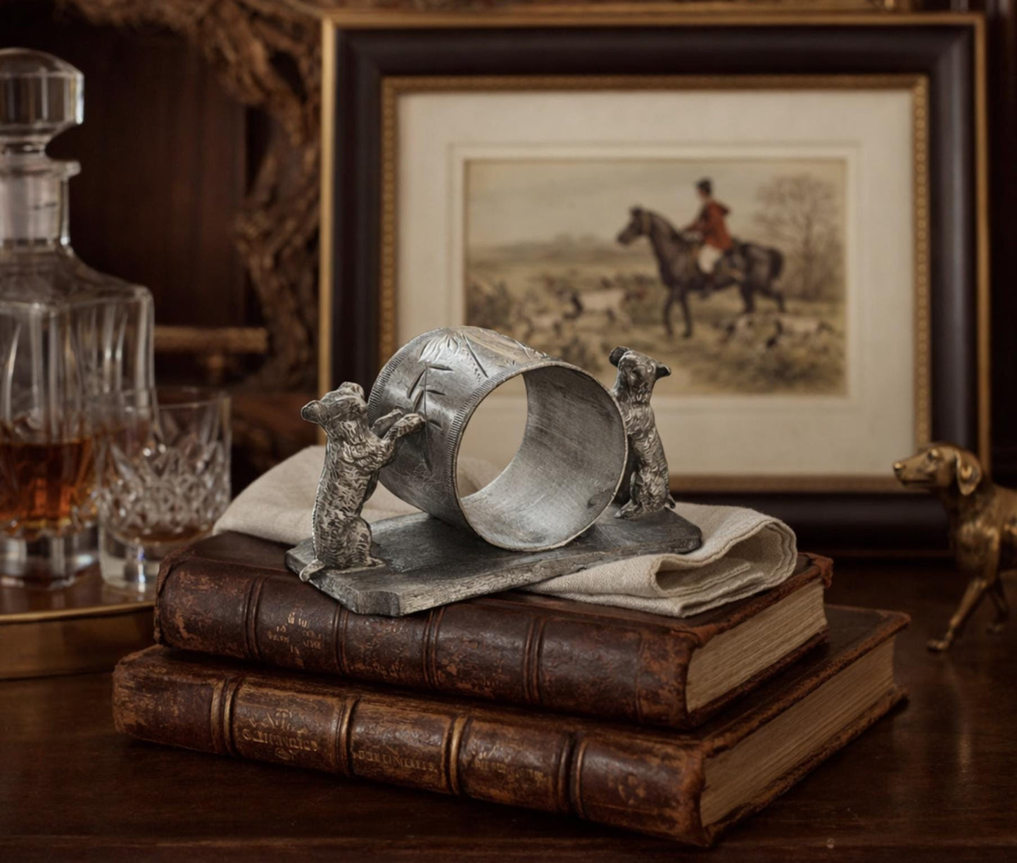 Antique Victorian Figural Dog Napkin Ring | Babcock Quadruple Silverplate