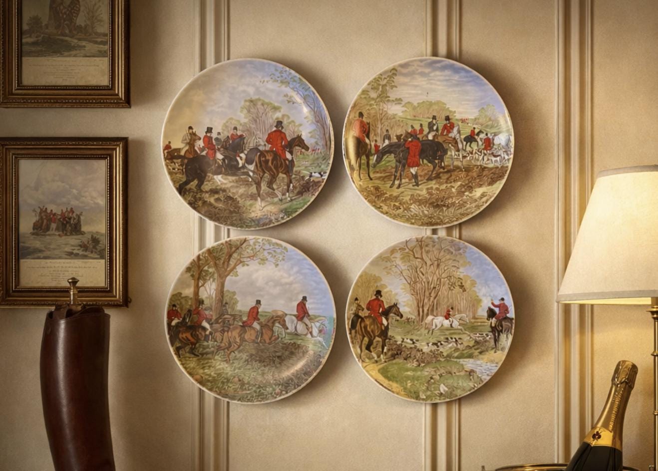 Set of Four J.F. Herring Fox Hunting Plates