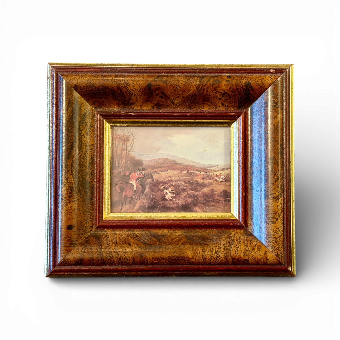 Vintage Belgian Fox Hunting Prints Under Glass — Traditional English Hunt Scene, Framed Pair