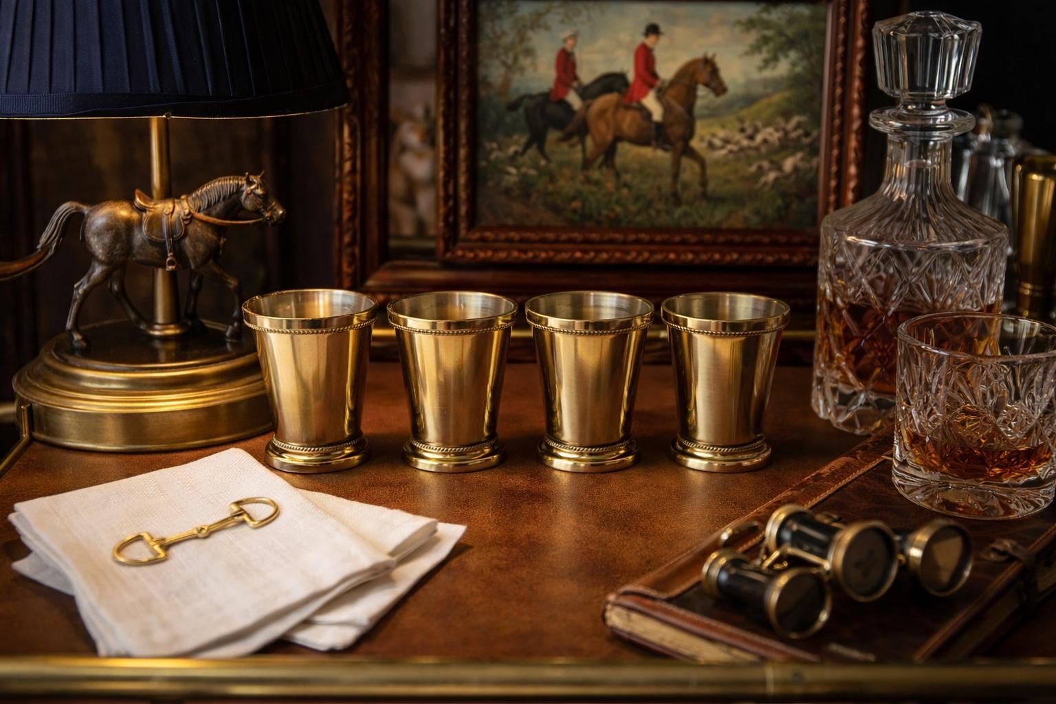 Set of Four Petite Brushed Gold Beaded Rim Julep Cups