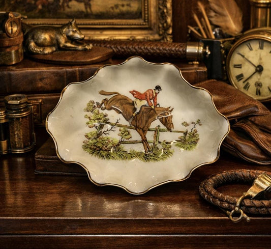 Antique Fine English Bone China Fox Trinket Dish — Made in England