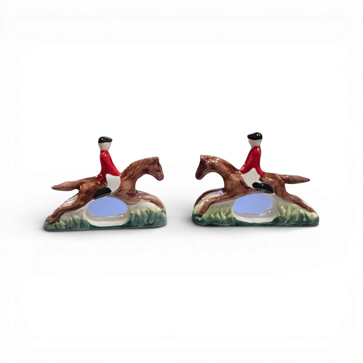 Vintage Pair of Handpainted Ceramic Equestrian Napkin Rings
