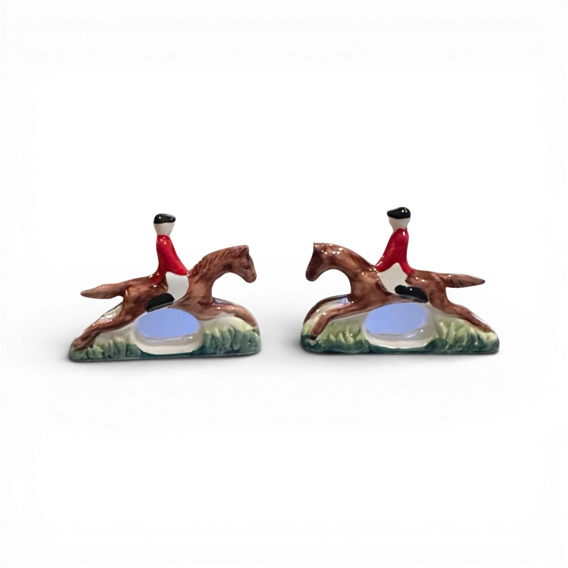 Vintage Pair of Handpainted Ceramic Equestrian Napkin Rings