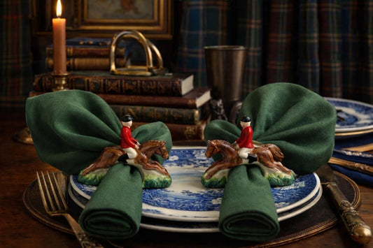 Vintage Pair of Handpainted Ceramic Equestrian Napkin Rings