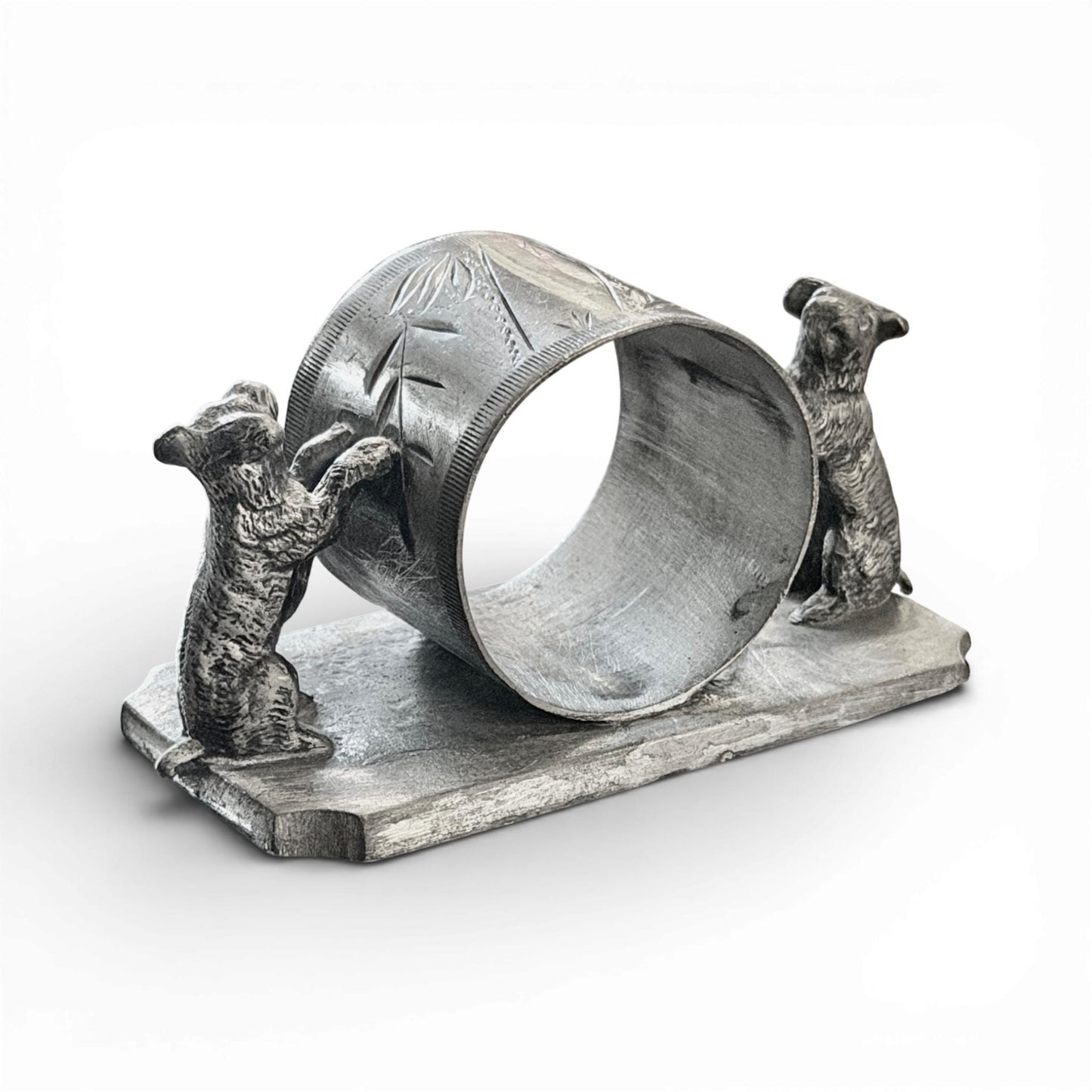 Antique Victorian Figural Dog Napkin Ring | Babcock Quadruple Silverplate
