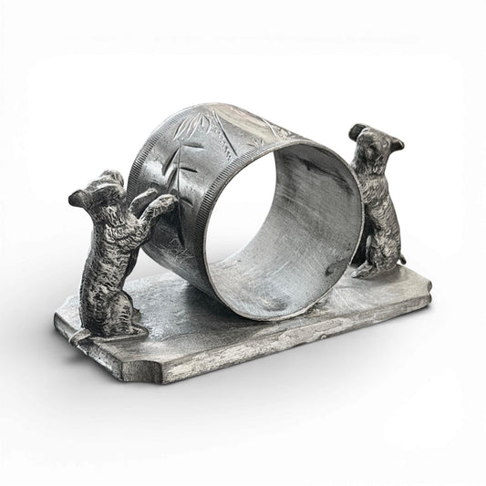 Antique Victorian Figural Dog Napkin Ring | Babcock Quadruple Silverplate