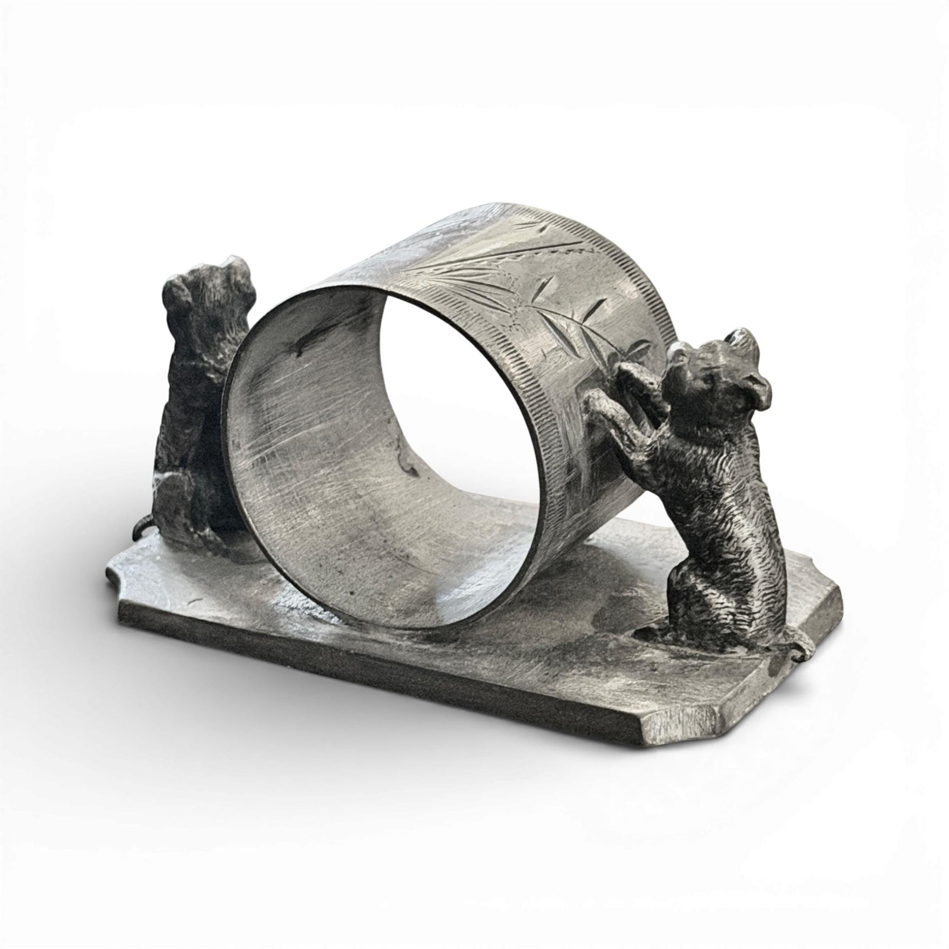 Antique Victorian Figural Dog Napkin Ring | Babcock Quadruple Silverplate