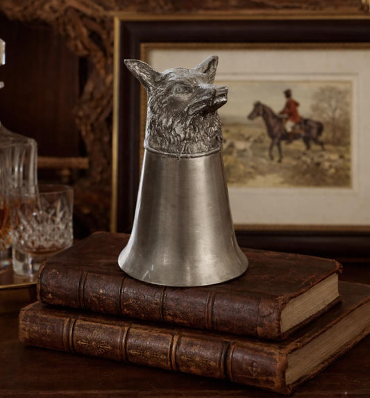 Vintage Pewter Fox Head Stirrup Cup