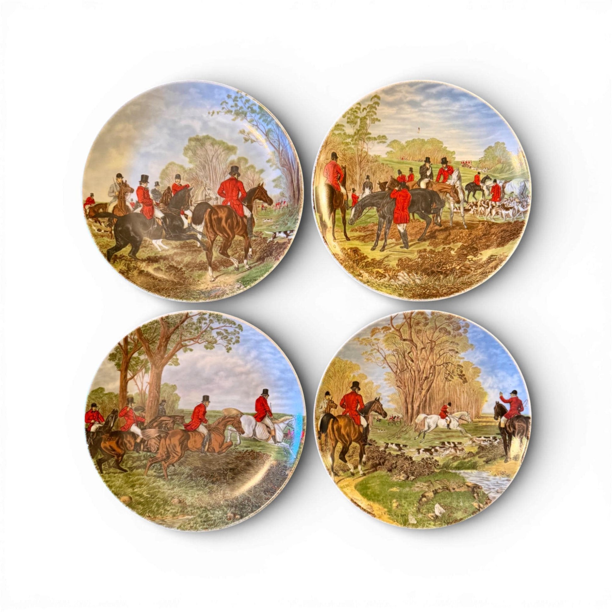 Set of Four J.F. Herring Fox Hunting Plates