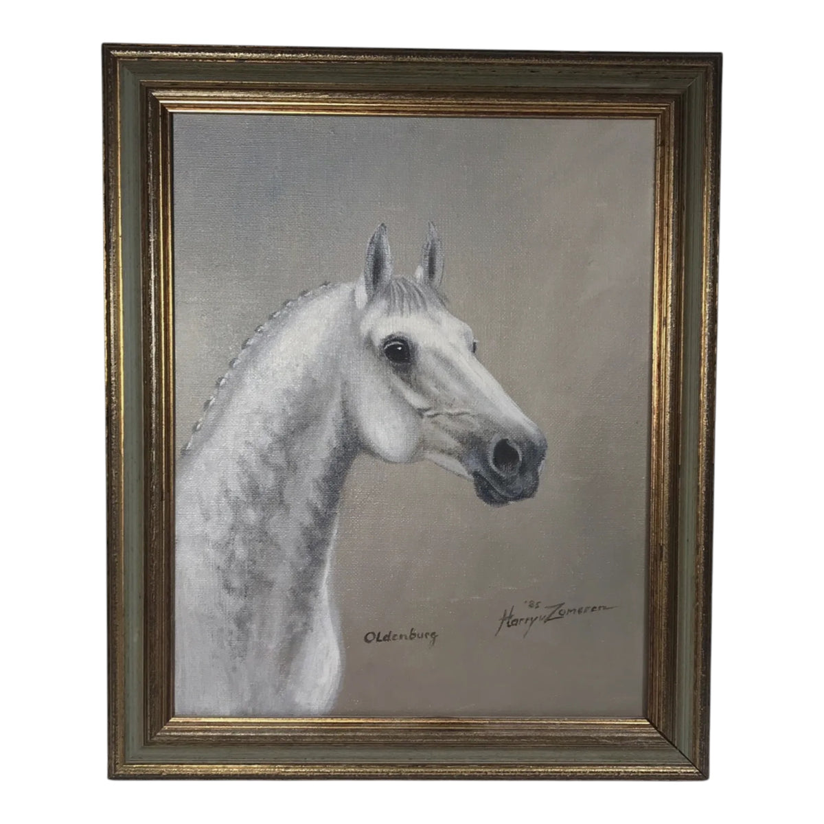 Vintage Original Equestrian Oil Painting of an Oldenburg Horse, Signed & Framed