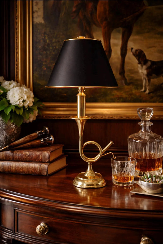Vintage Brass Fox Hunting Horn Lamp