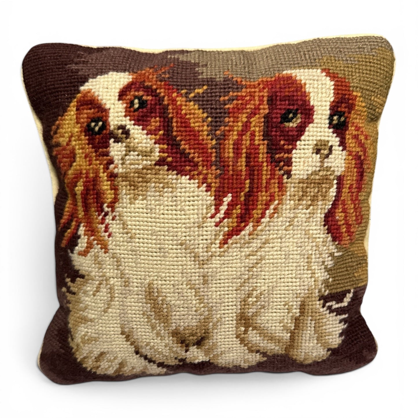 Vintage Cavalier King Charles Spaniel Needlepoint Pillow